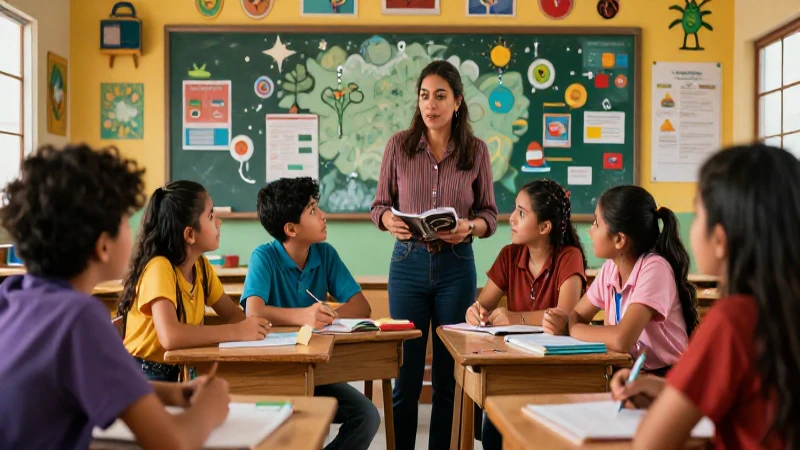 Clase vibrante mexicana con mentor guiando el aprendizaje