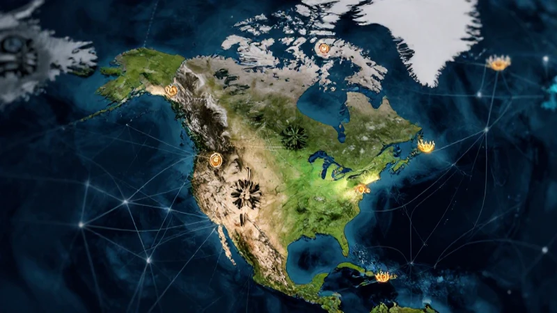 Mapa dinámico de Norteamérica con red de datos