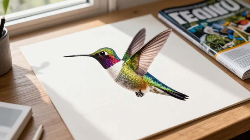 Pájaros: Imágenes y Técnicas para Dibujar en Colores 7 Colibrí vibrante en vuelo con detalles artísticos