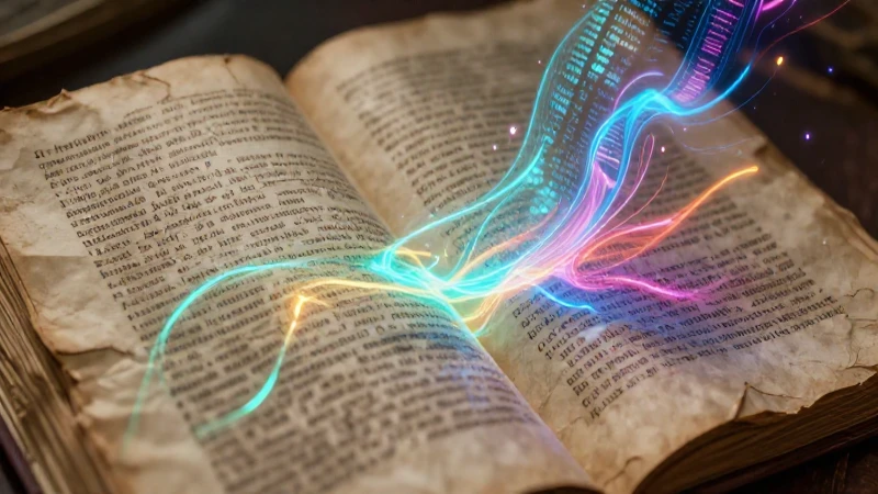 Conoce el significado y la historia de una palabra antigua 4 Manuscrito antiguo con datos digitales abstractos