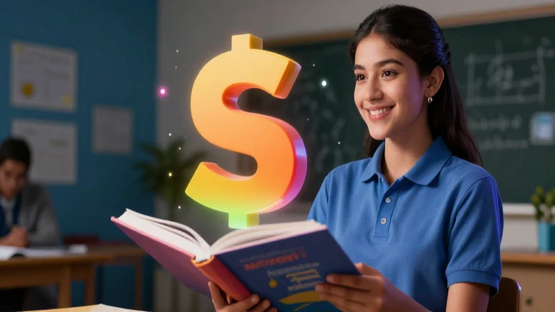 Estudiante sonríe en portada educativa moderna