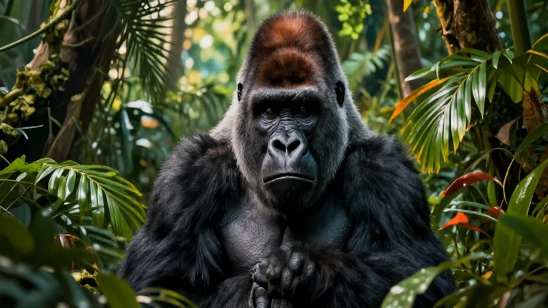Gorila majestuoso en selva vibrante y detallada
