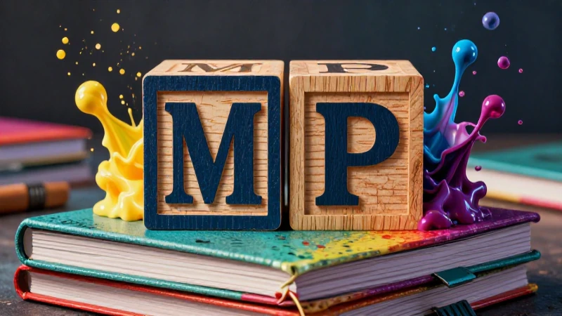 Bloques de madera M y P con estilo educativo y dinámico