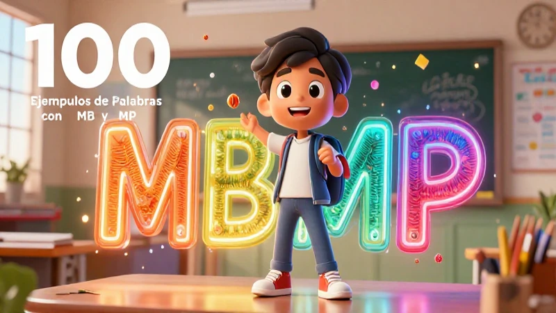Ilustración vibrante de palabras MB y MP