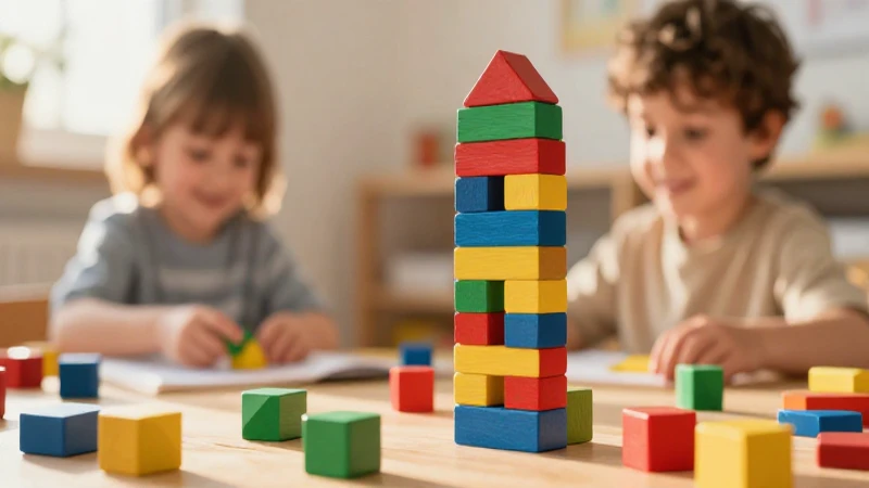 Aprendizaje infantil vibrante con bloques en hora dorada