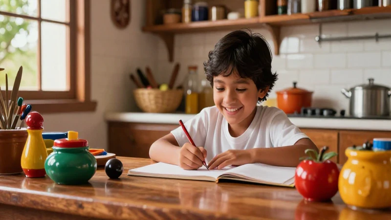 Estudiante feliz en cocina mexicana educativa