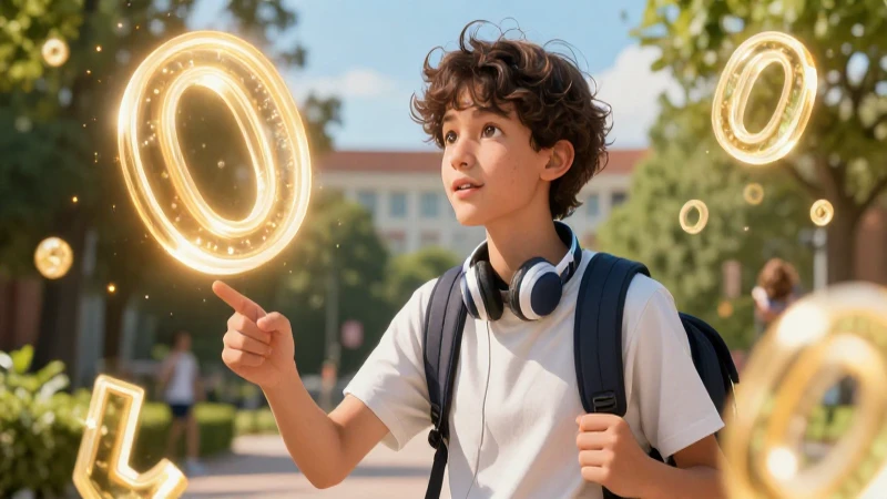 Estudiante curioso con letras brillantes en arte digital
