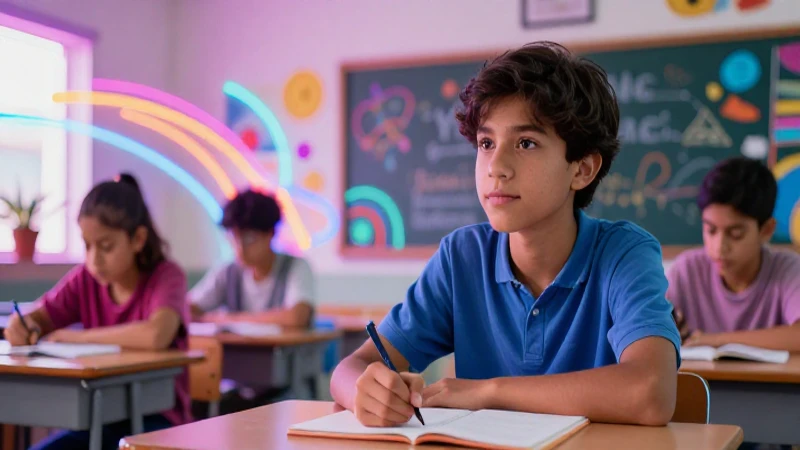Estudiante mexicano aprende en aula moderna