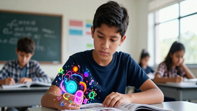 Estudiante mexicano con elementos lingüísticos abstractos