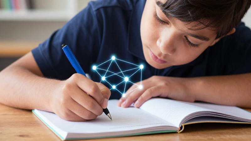 Estudiante escribe en cuaderno vibrante con estilo dinámico