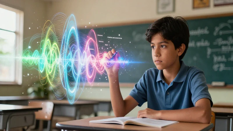 Estudiante visualizando ondas de palabras complejas