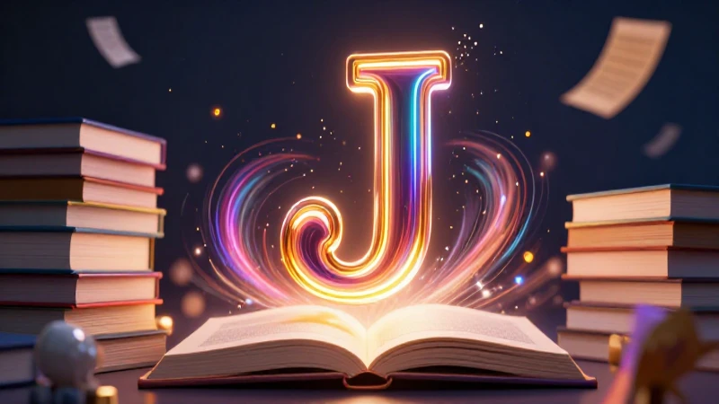 Cuáles son 25 palabras impactantes que terminan en J 8 Ilustración digital dinámica con letras y libros luminosos
