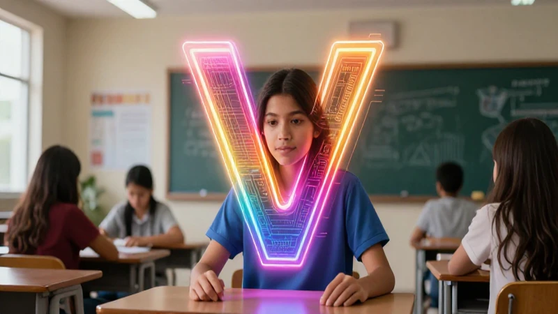 Estudiante mexicano, V brillante, aula moderna