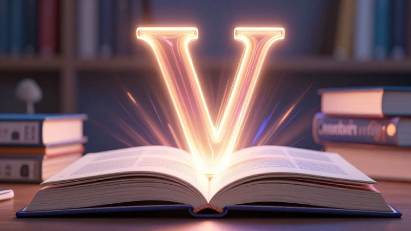Vibrante V estilizada rodeada de libros educativos