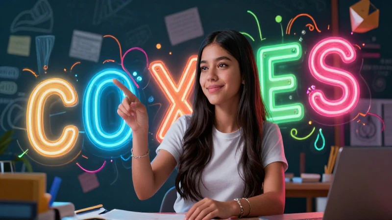 Estudiante mexicano con letras vibrantes y estilo dinámico