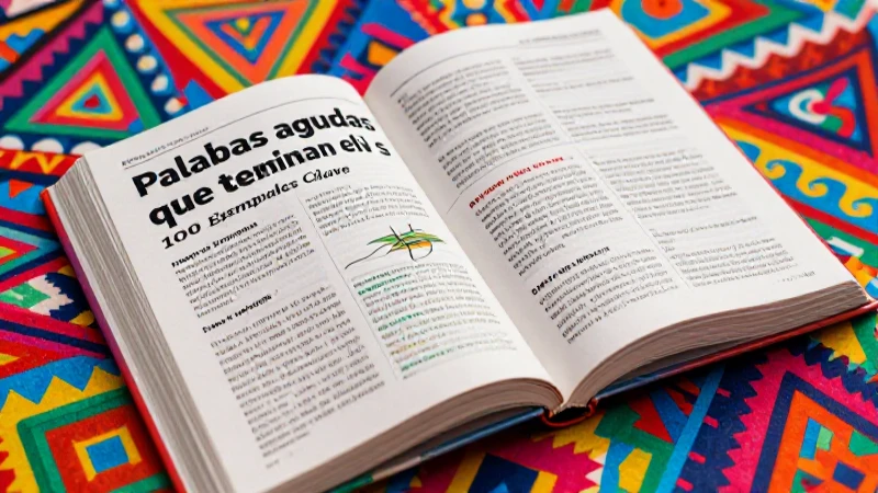 Palabras agudas que terminan en S: 100 Ejemplos Clave 8 Libro abierto con patrones mexicanos y tipografía