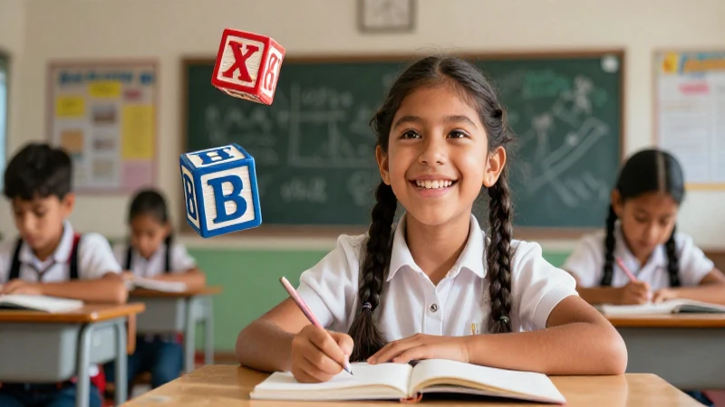 Palabras Ce: Aprende el Capítulo 21 de Manera Divertida 4 Estudiante feliz en aula mexicana iluminada