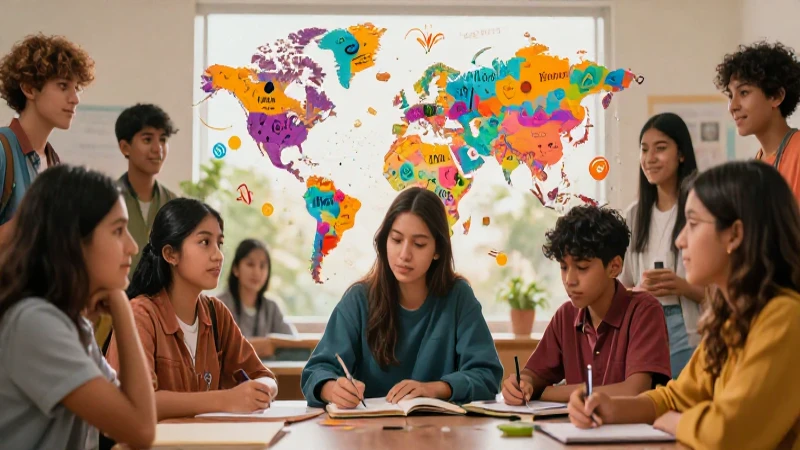 Estudiante aprende lenguas con simbolos globales dinámicos