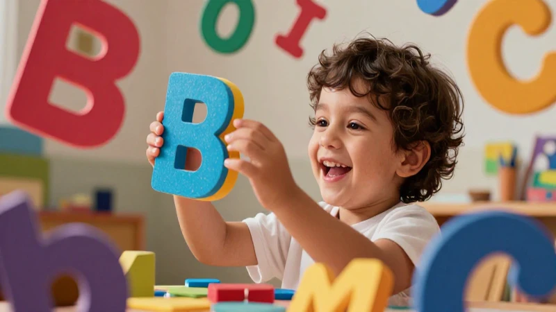 Te gustaría aprender 100 palabras divertidas con Bla, Ble, Bli 5 Niño explorando letras coloridas en escena vibrante