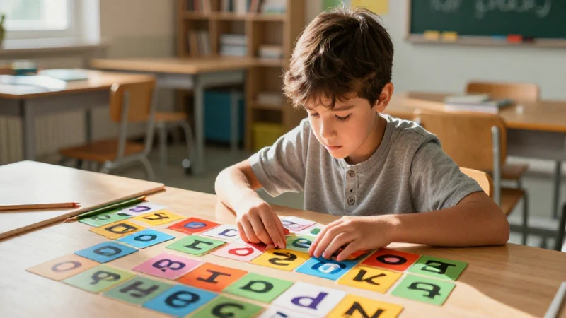 Estudiante descubre tarjetas vibrantes en moderno estudio