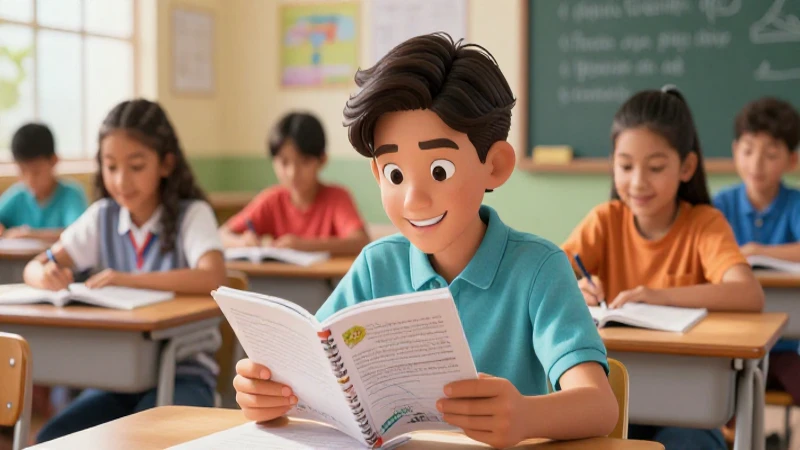 Ilustración 3D de estudiante feliz estudiando