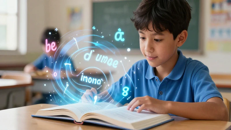 Estudiante aprende fonética con holograma vibrante