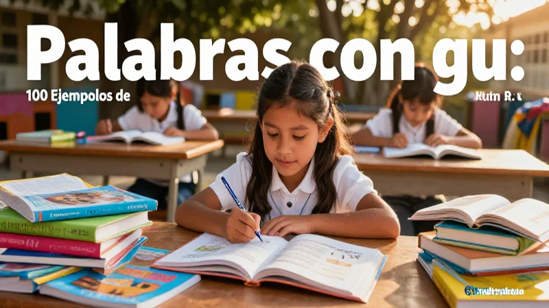 Ilustración educativa de palabras con gu