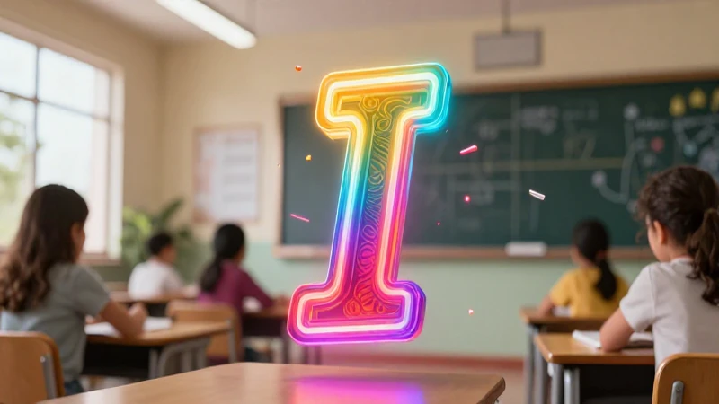 Letra I luminosa en aula moderna mexicana