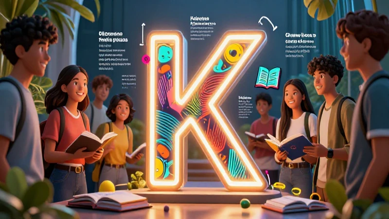 Ilustración digital educativa vibrante con temática de la letra K