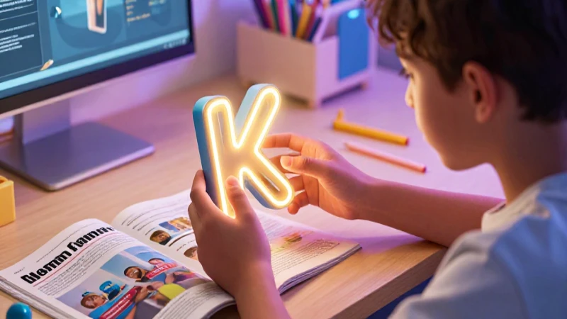 Estudiante aprende con letra K brillante