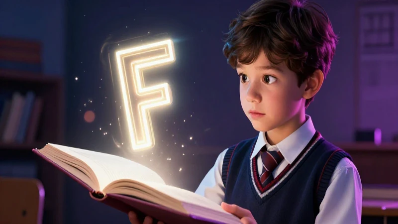 Estudiante curioso con libro y letra flotante
