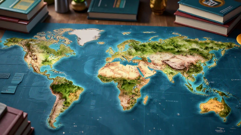 Mapa educativo vibrante con libros y luz