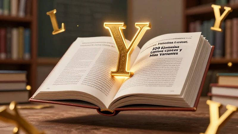 Libro y letras doradas enseñando sustantivos