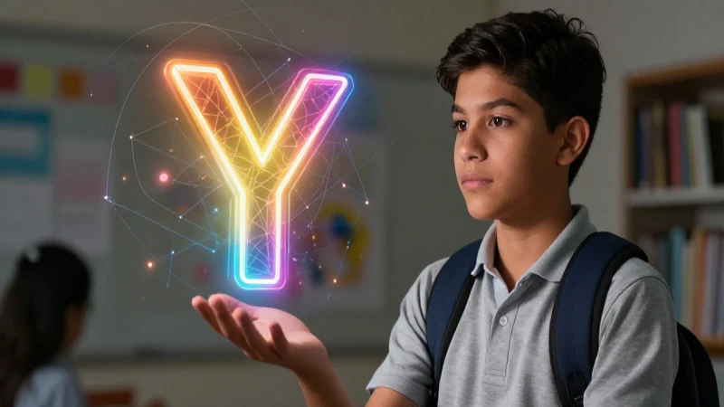 Estudiante mexicano con la letra Y brillante y geométrica