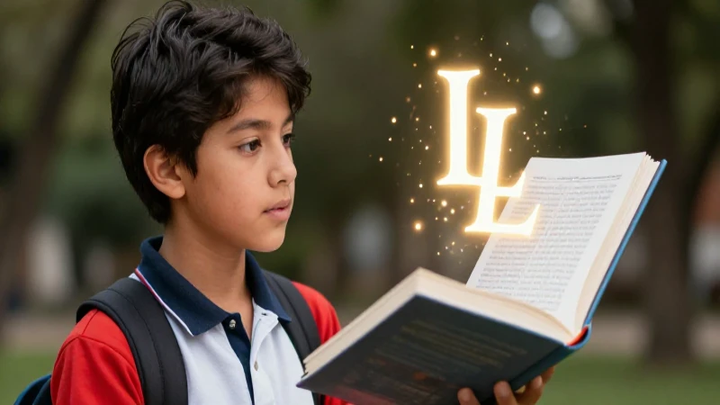 Joven mexicano estudia un símbolo luminoso