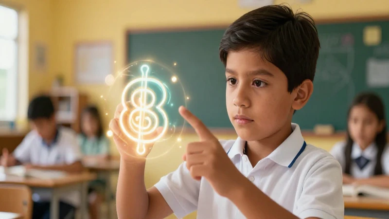 Estudiante mexicano interactúa con símbolo de aprendizaje