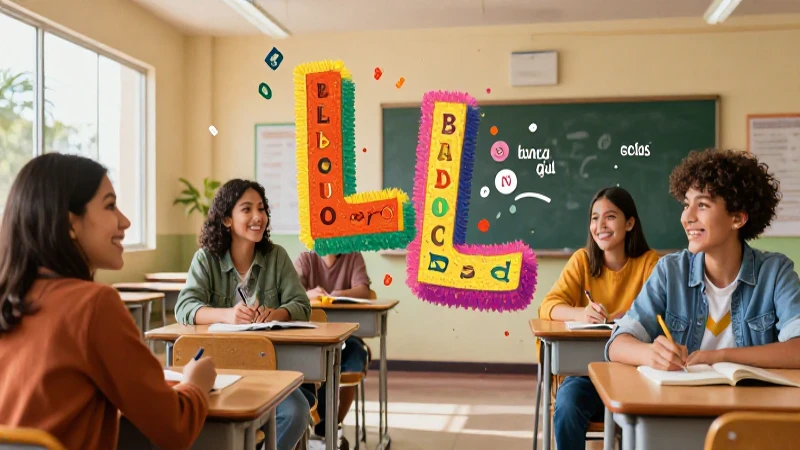 Ilustración hiperrealista de aula mexicana de español