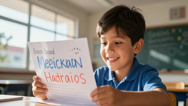 Niño mexicano feliz estudia en luz cálida