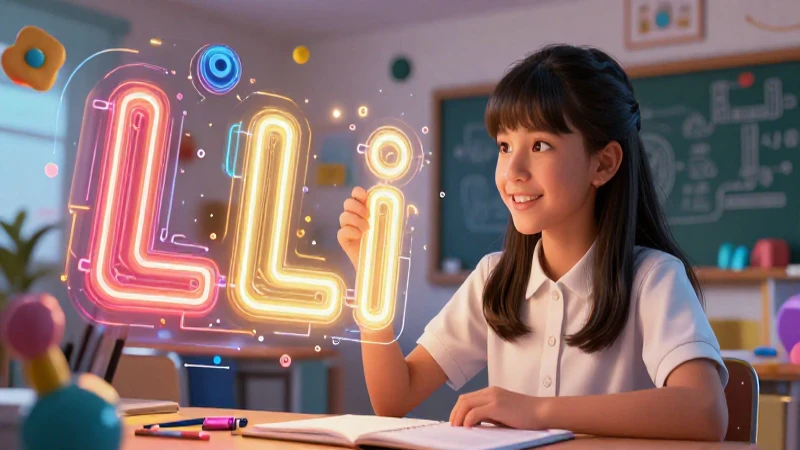 Estudiante ilustrado con elementos lingüísticos abstractos