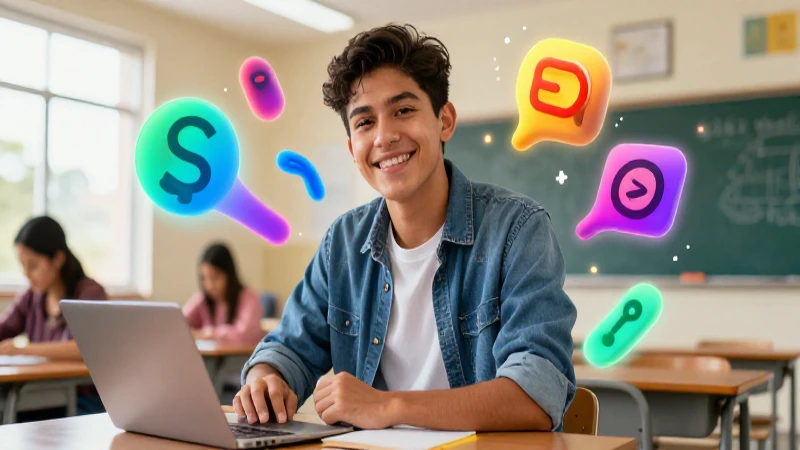 Estudiante mexicano sonriente aprende español moderno