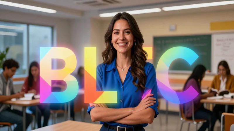 Educadora mexicana frente a arte educativo luminoso