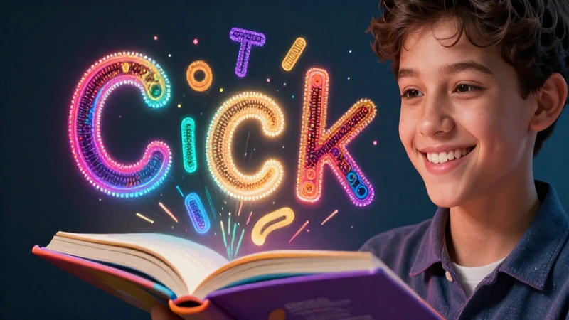 Estudiante sonriente con elementos vibrantes de diseño