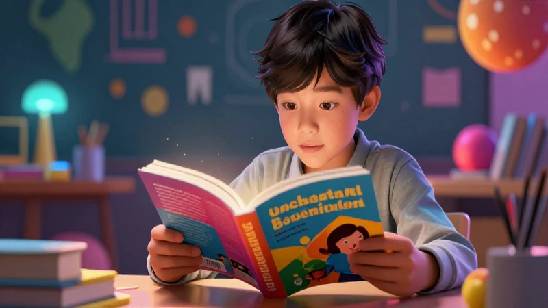 Estudiante aprende con libro vibrante y luz profesional