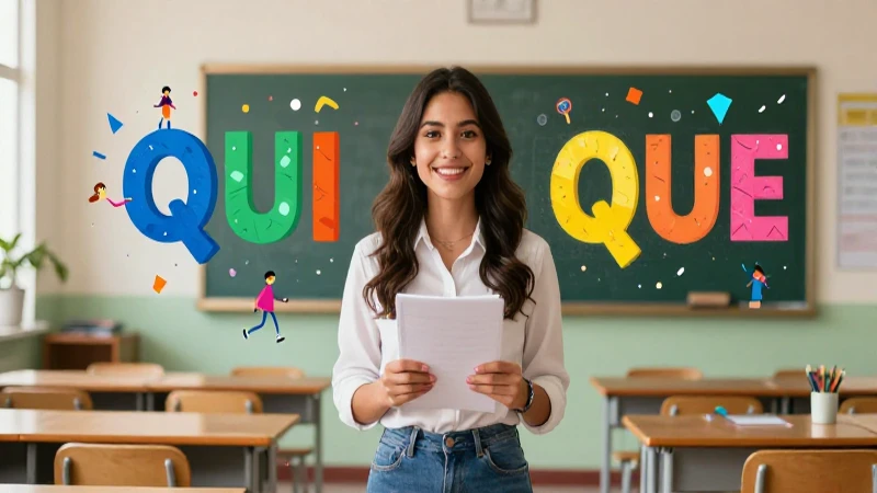 100 Ejemplos de Palabras con Que y con Qui para Aprender 4 Ilustración vibrante de una maestra en México enseñando QUI y QUE