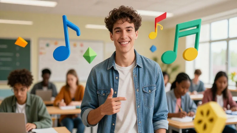 100 Ejemplos de Palabras con Que y con Qui para Aprender 3 Estudiante vibrante rodeado de formas abstractas