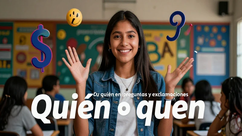 Educador mexicano vibrante enseñando el uso de quién y quién