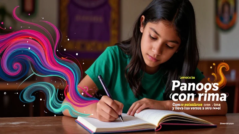 Conoce las Conoce palabras con rima y lleva tus versos a otro nivel 3 Estudiante joven crea rimas coloridas en un diario