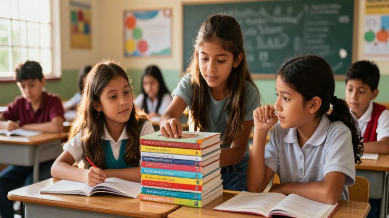 100 Ejemplos de Palabras con S y M: Aprende con Sym 5 Ilustración vibrante de estudiante en escuela mexicana