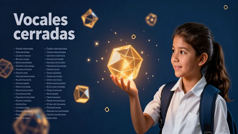 Palabras con vocales cerradas ilustradas en un fondo abstracto