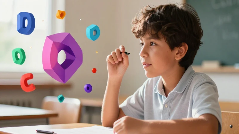 Estudiante estudia fonética con formas vibrantes
